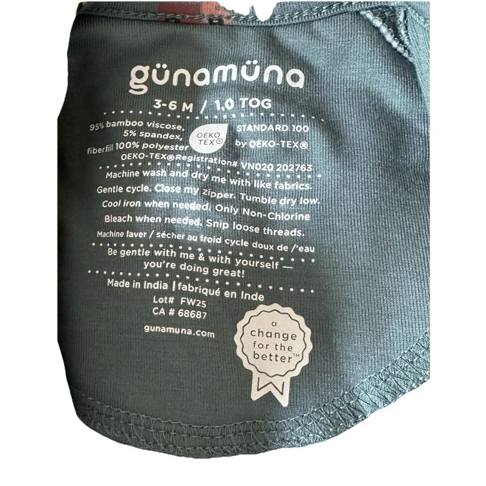 NWT  Gunamuna Tog 1.0 Bamboo Rayon Zipped  Swaddle Boy Sleep Bag